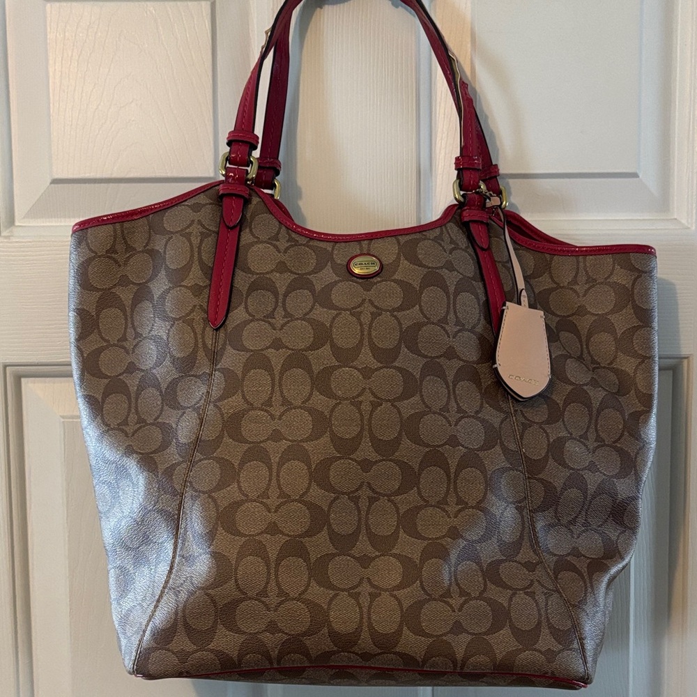 Coach Brown and Red Signature Tote